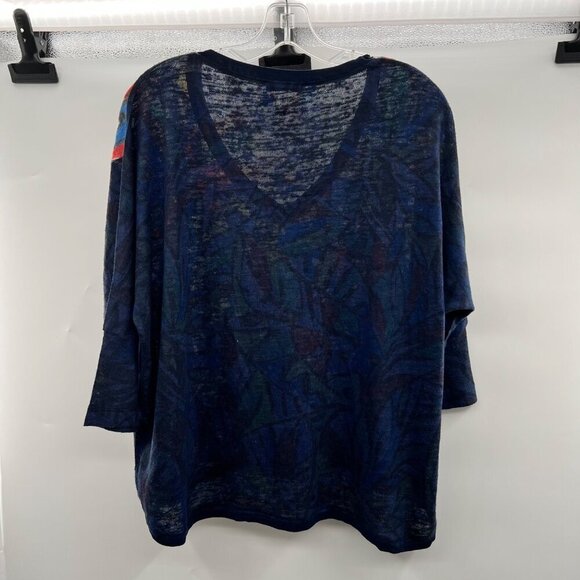 Nally & Millie Women's V-Neck Top 3/4 Sleeve Blue/Multi Print Size S/M - Picture 7 of 9